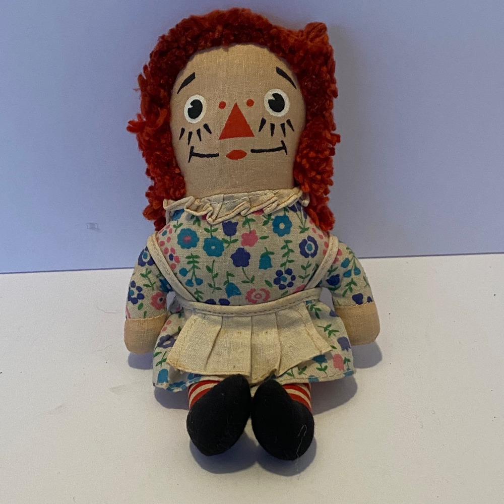 Knickerbocker Raggedy Ann Plush Doll 7" Red Floral Vintage Good Small Cloth Toy